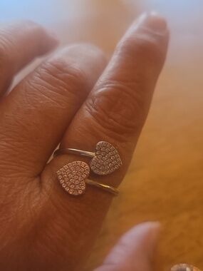 Silver/pink Heart Double-Top Ring with Pavé Accents